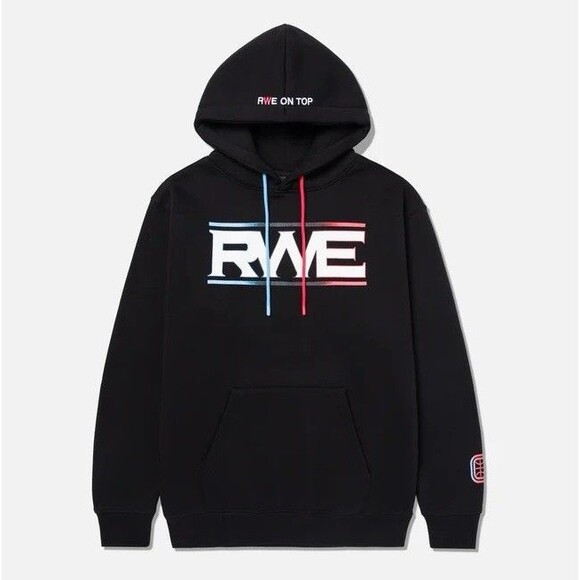 NWOT Overtime RWE On Top Black Hoodie Mens Large Cotton Graphic Sweatshirt - Picture 1 of 11